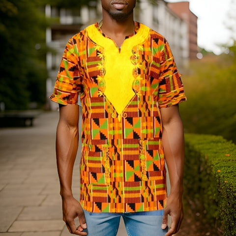 Men's Embroidered Short Sleeve Kente Style2 Dashiki Shirt - Premium African Apparel from MAGOS - Just $35! Shop this and more African Apparel now 