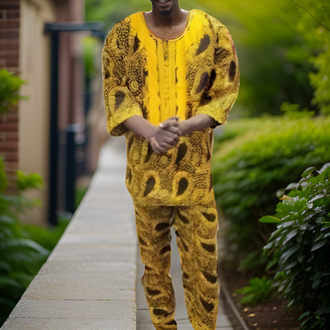 Men's Gold/Brown Print Dashiki Pants Set - Premium African Apparel from MAGOS - Just $65! Shop this and more African Apparel now 