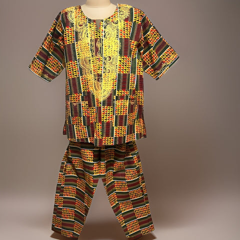 Men's Green Kente Print Dashiki Pants Set (Medium) - Premium African Apparel from MAGOS - Just $65! Shop this and more African Apparel now 