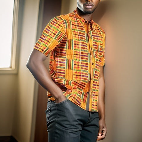 Men's Kente Dashiki Style1 Shirt (Small) - Premium African Apparel from MAGOS - Just $19.99! Shop this and more African Apparel now 