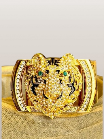 Men's Fashion Diamond Gold Tiger Head Buckle Black Belt - Premium African Accessories from MAGOS - Just $18.99! Shop this and more African Accessories now 