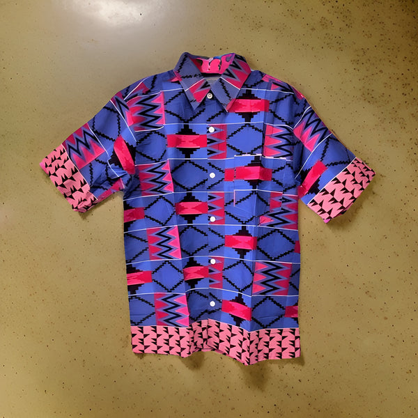 Men's Royal Blue/Red/Black African Print Kente Shirt - Premium African Apparel from MAGOS - Just $18! Shop this and more African Apparel now 