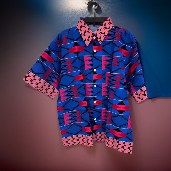 Men's Royal Blue/Red/Black African Print Kente Shirt - Premium African Apparel from MAGOS - Just $18! Shop this and more African Apparel now 