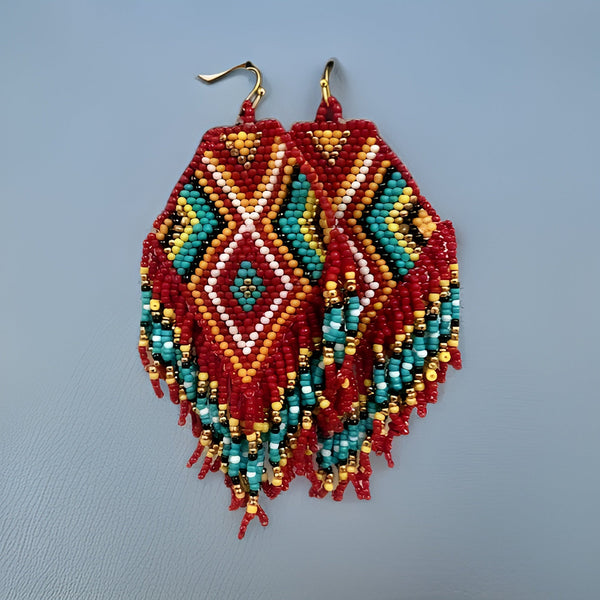 Multicolor Beaded Long Drop Tassel Hook Earrings - Premium Jewelry from MAGOS - Just $12! Shop this and more Jewelry now 