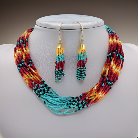 Native Style Beaded Multi Strand Layered Necklace Earring Set - Premium Jewelry from MAGOS - Just $17.99! Shop this and more Jewelry now 