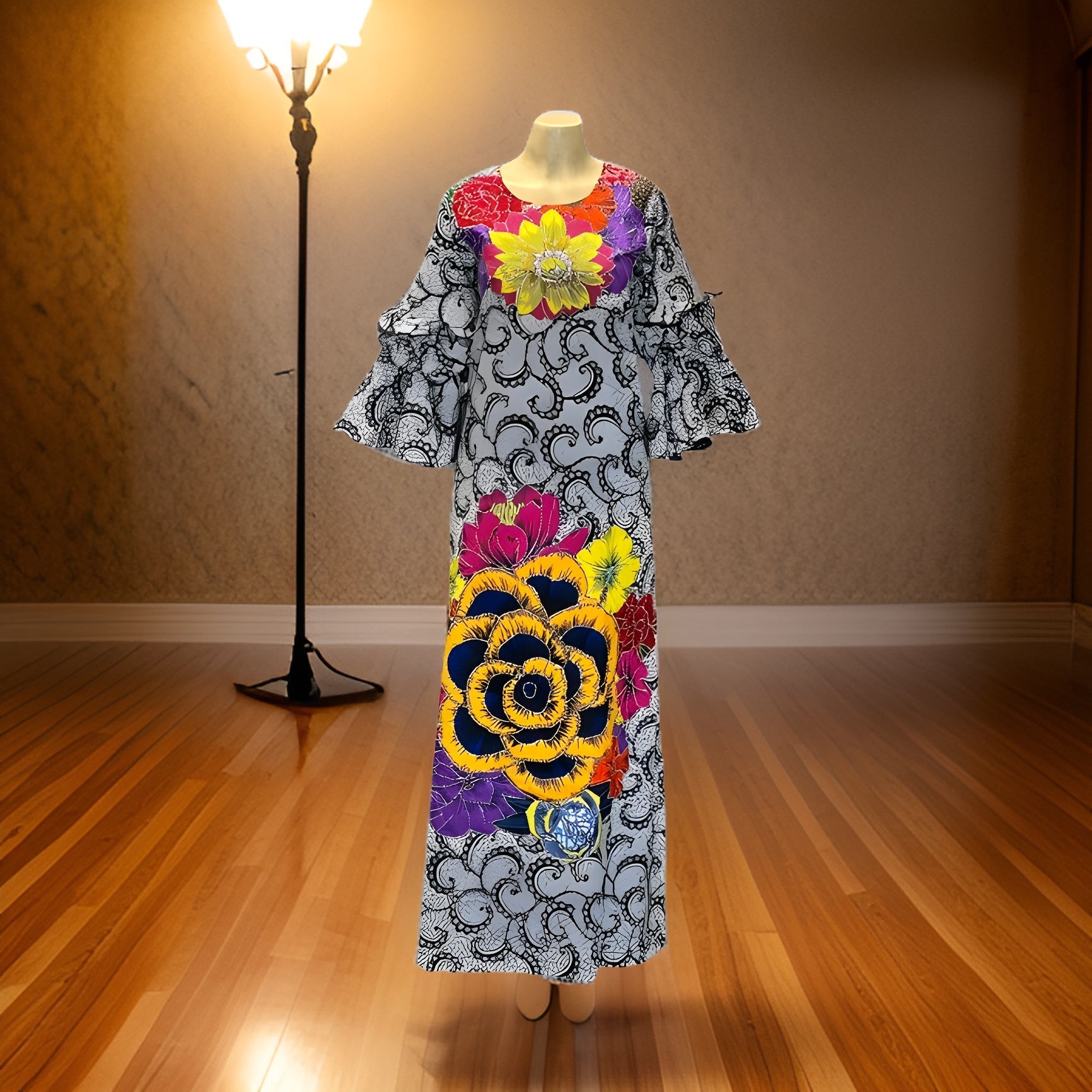 "One of a Kind" Made in Africa Hand-Tailored Long Floral Print Dress - Premium African Apparel from MAGOS - Just $150! Shop this and more African Apparel now 
