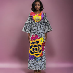 "One of a Kind" Made in Africa Hand-Tailored Long Floral Print Dress