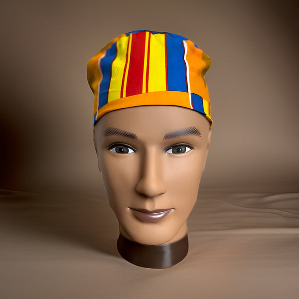 Orange/Yellow/Red/Blue Kente Print African Kufi Hat with Matching Mask - Premium African Accessories from MAGOS - Just $17.50! Shop this and more African Accessories now 