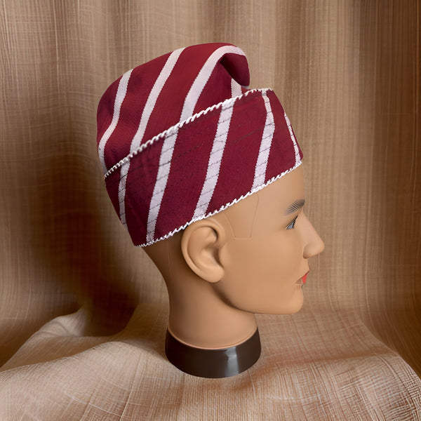 Real African Burg/White Stripe Layover Kufi Cap - Premium African Accessories from MAGOS - Just $24! Shop this and more African Accessories now 