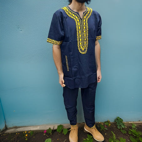 Youth Men 3pc African Navy/Gold Embroidered Pants Set (Medium) - Premium African Apparel from MAGOS - Just $60! Shop this and more African Apparel now 