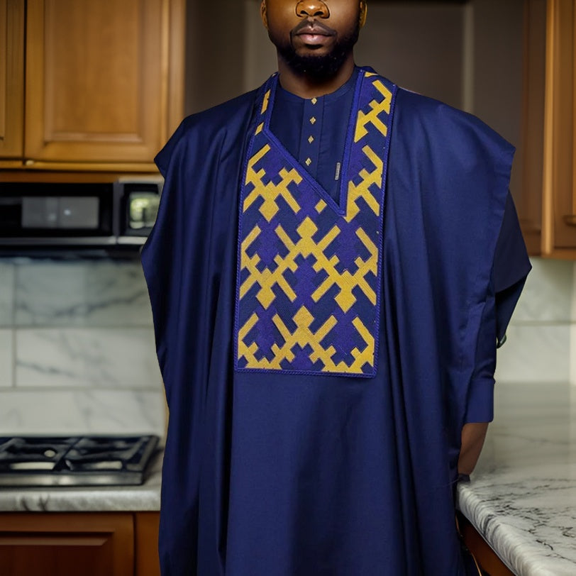 Men's African Royal Blue 3pc Grand Boubou Suit - Premium African Apparel from MAGOS - Just $124.99! Shop this and more African Apparel now 