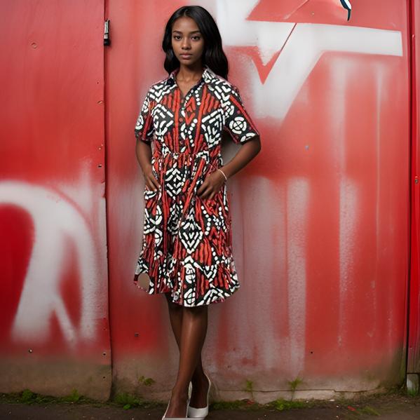 Women's Authentic African Print Button Down Dress