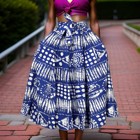 Authentic African Ankara Wax Print Skirt (Blue/White) - Premium African Apparel from MAGOS - Just $55! Shop this and more African Apparel now 