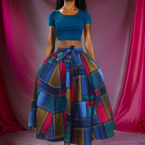 Authentic African Ankara Print Skirt (Multi-Color Denim) - Premium African Apparel from MAGOS - Just $55! Shop this and more African Apparel now 