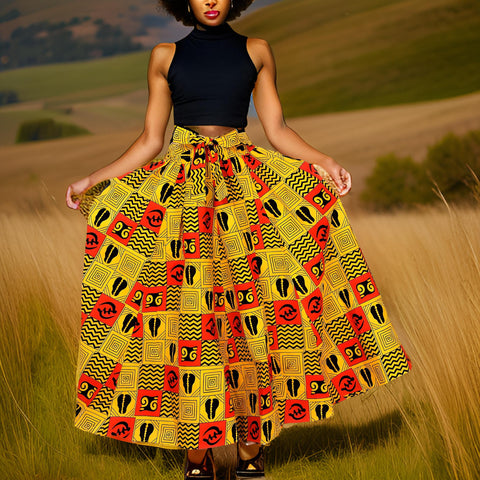 Authentic African Ankara Wax Tribal Print Skirt (Red/Gold) - Premium African Apparel from MAGOS - Just $55! Shop this and more African Apparel now 