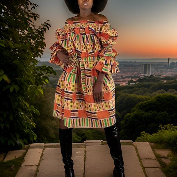 Ankara African Print Off Shoulder Dress - Premium African Apparel from MAGOS - Just $45! Shop this and more African Apparel now 