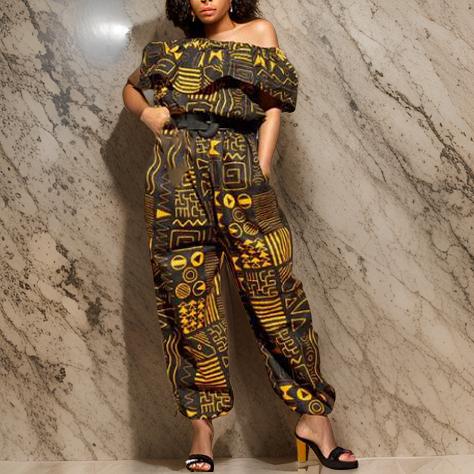 Black/Gold African Print Jumpsuit