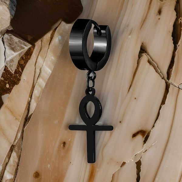 Men's Ankh Cross Pendant Earring