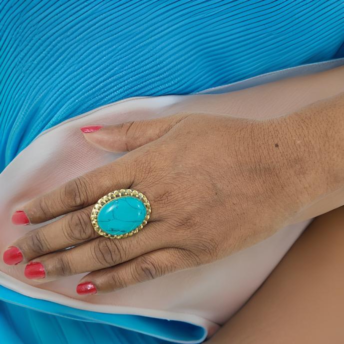 Gold Turquoise White Stone Ring