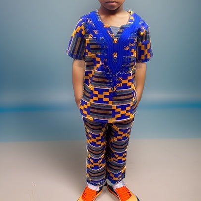 Boys African Print Embroidered Dashiki Pants Set (4T) - Premium African Apparel from MAGOS - Just $30! Shop this and more African Apparel now 