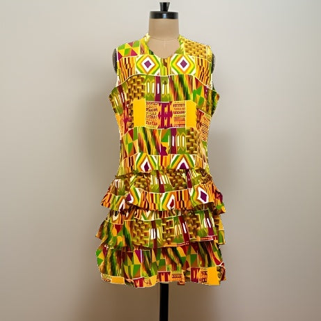 African Print Tiered Sleeveless Dress - Premium African Apparel from MAGOS - Just $50! Shop this and more African Apparel now 