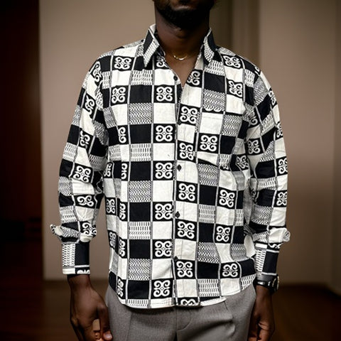 Men's Full Sleeve African White/Black Print Shirt - Premium African Apparel from MAGOS - Just $35! Shop this and more African Apparel now 