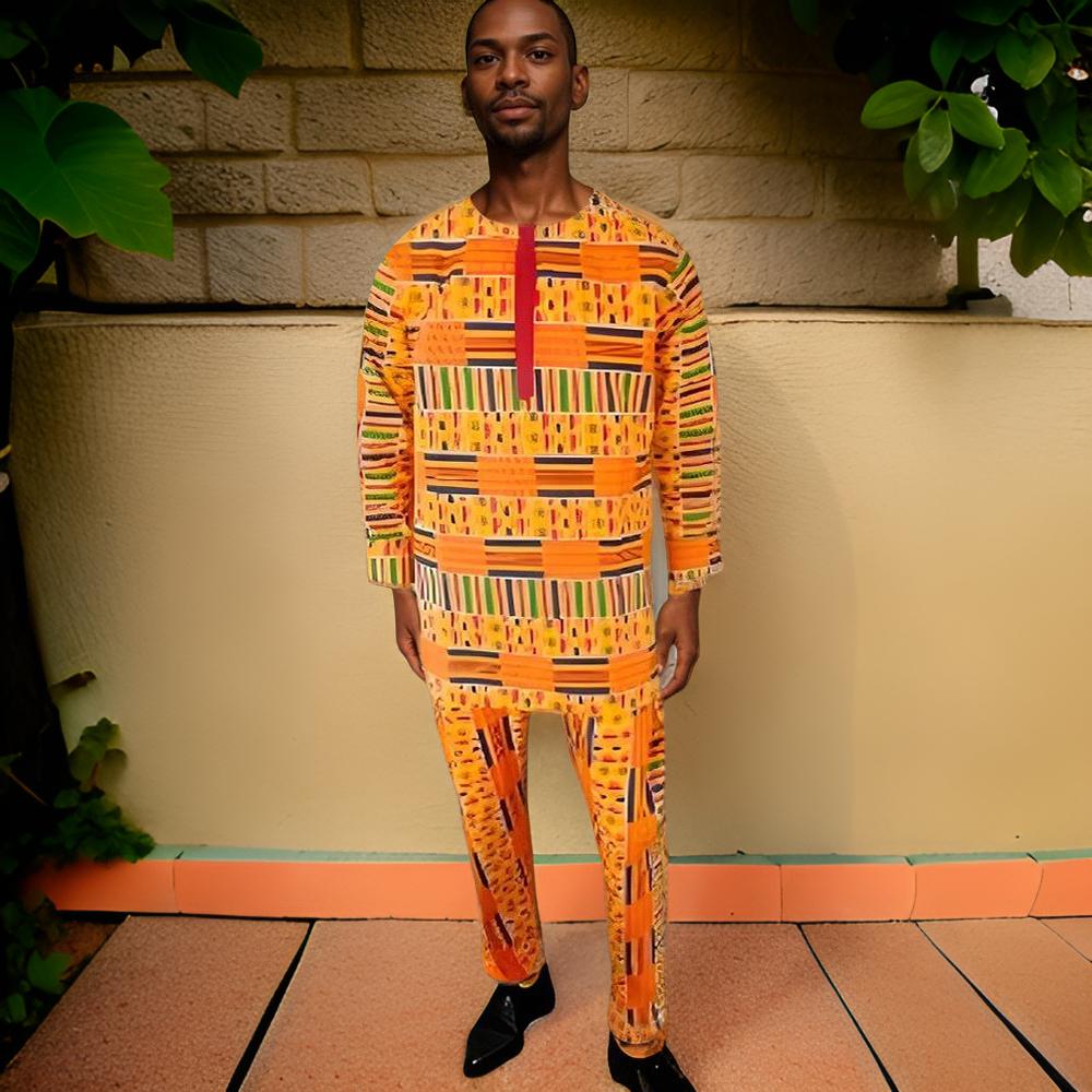 Men Kente Style1 Dashiki Pants Set (3XL)