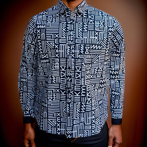 Men's Full Sleeve African Black/White Print Shirt - Premium African Apparel from MAGOS - Just $35! Shop this and more African Apparel now 