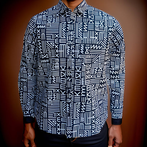Men's Full Sleeve African Black/White Print Shirt - Premium African Apparel from MAGOS - Just $35! Shop this and more African Apparel now 