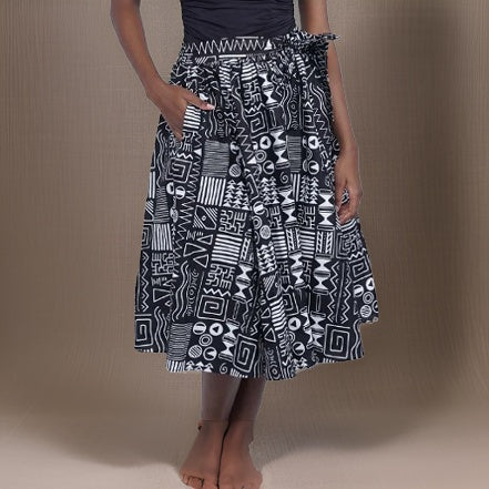 African Black/White Print Midi Skirt - Premium African Apparel from MAGOS - Just $40! Shop this and more African Apparel now 