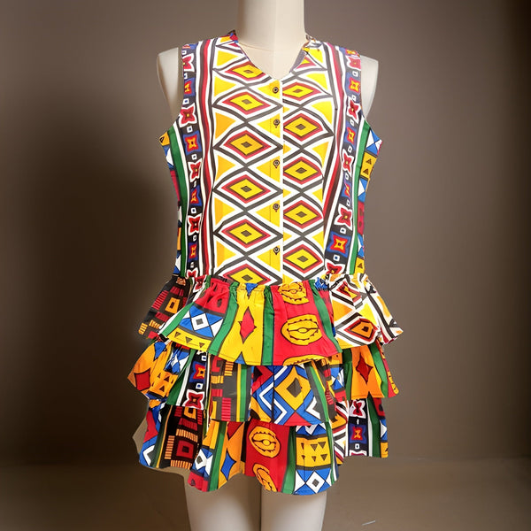 African Print Tiered Sleeveless Dress - Premium African Apparel from MAGOS - Just $50! Shop this and more African Apparel now 