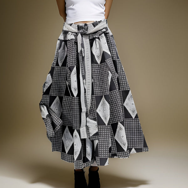 Black/White Diamond Printed Long Skirt - Premium African Apparel from MAGOS - Just $45! Shop this and more African Apparel now 