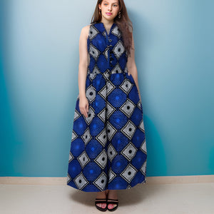 Blue African Print Palazzo Jumpsuit - Premium African Apparel from MAGOS - Just $50! Shop this and more African Apparel now 