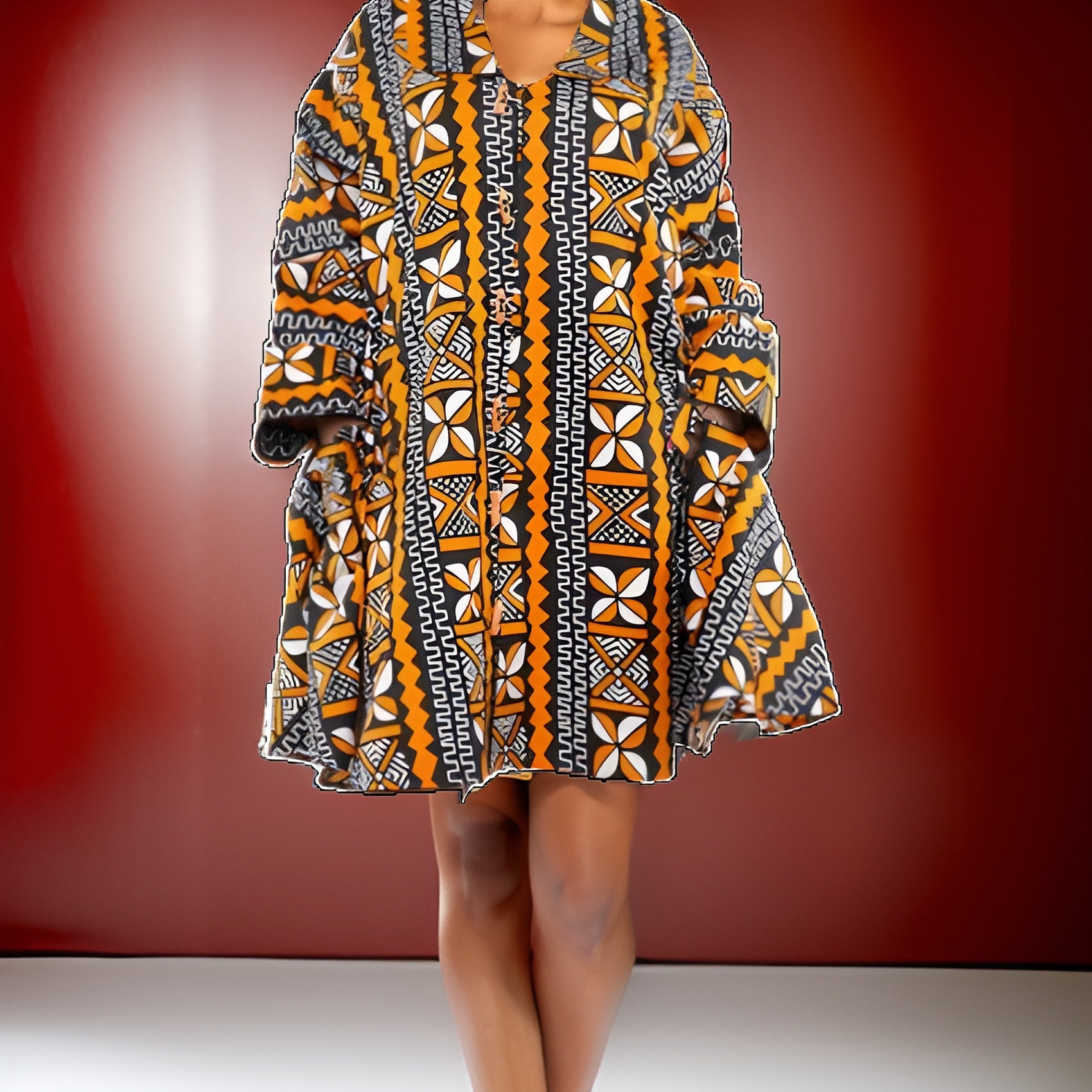 Authentic African Orange Print Big Button Tunic Dress - Premium African Apparel from MAGOS - Just $55! Shop this and more African Apparel now 