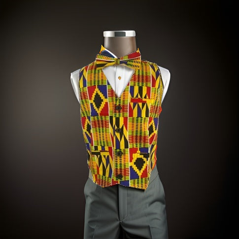 Boys African Kente Print Vest & Bow Tie Set (Style A) - Premium African Apparel from MAGOS - Just $22! Shop this and more African Apparel now 