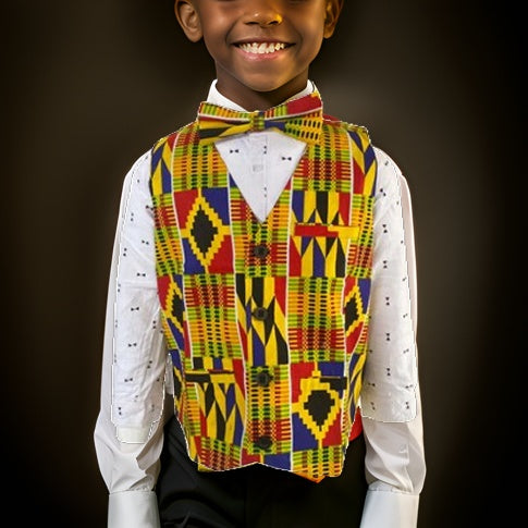 Boys African Kente Print Vest & Bow Tie Set (Style A) - Premium African Apparel from MAGOS - Just $22! Shop this and more African Apparel now 