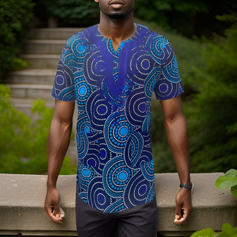 Men's Blue/Turquoise African Print Embroidered Dashiki Shirt - Premium African Apparel from MAGOS - Just $45! Shop this and more African Apparel now 