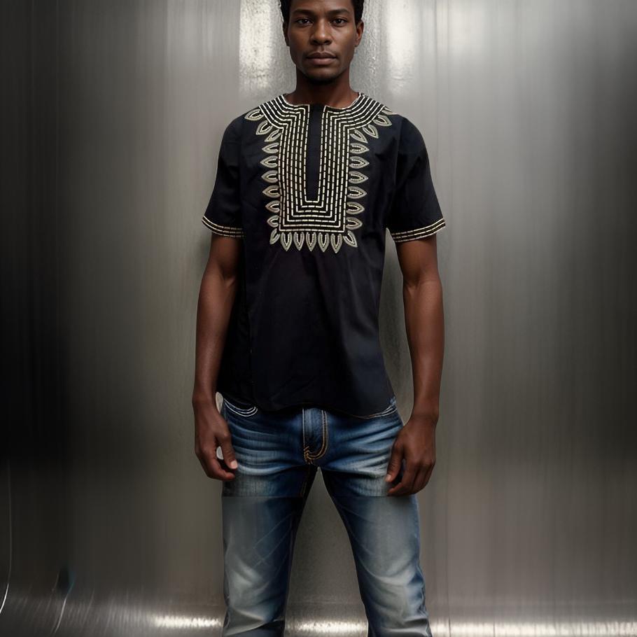 Men's T'Challa Black African Print Embroidered Dashiki Shirt