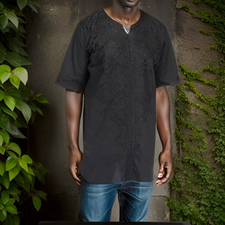 Solid Black Embroidered Dashiki Shirt (4XL) - Premium African Apparel from MAGOS - Just $35! Shop this and more African Apparel now 