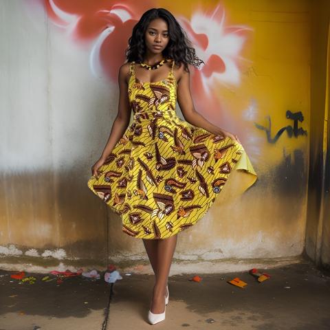 Yellow Print Thin Strap Sun Dress