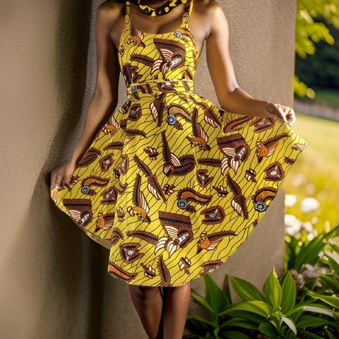 Yellow Print Thin Strap Sun Dress - Premium African Apparel from MAGOS - Just $16.99! Shop this and more African Apparel now 