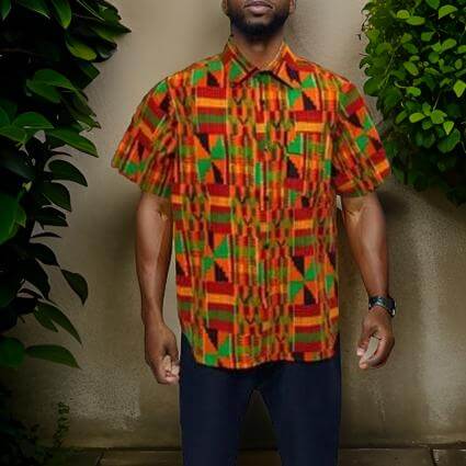 Men's African Print Short Sleeve Button Down Shirts - Premium African Apparel from MAGOS - Just $30! Shop this and more African Apparel now 