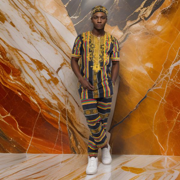 Men's Style 4 Kente Embroidered Pant Set