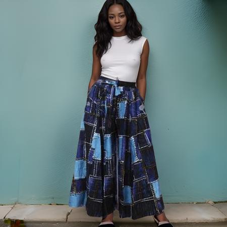 Denim Patch Print Palazzo Pants