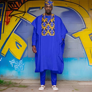 Men's African Royal Blue 3pc Grand Boubou Suit