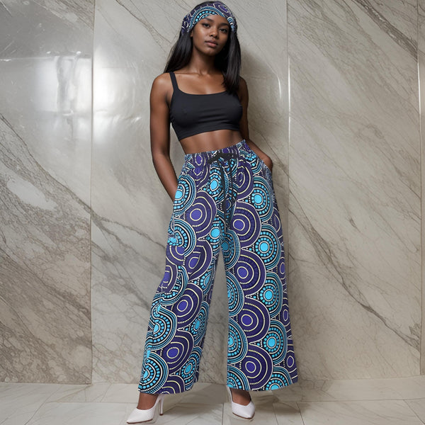 Women's African Ankara Print Cargo Pants with Side Pockets