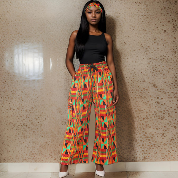 Women's African Ankara Print Cargo Pants with Side Pockets