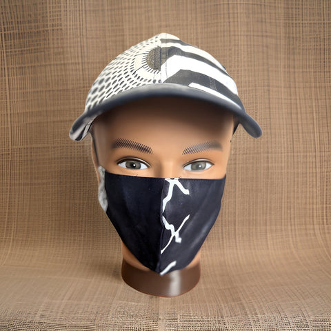 White/Black African Print Baseball Cap with Matching Mask - Premium African Accessories from MAGOS - Just $18! Shop this and more African Accessories now 