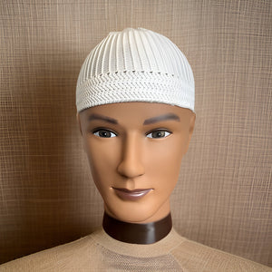 White Elastic Knitted Yahya Designer Kufi - Premium African Accessories from MAGOS - Just $10! Shop this and more African Accessories now 