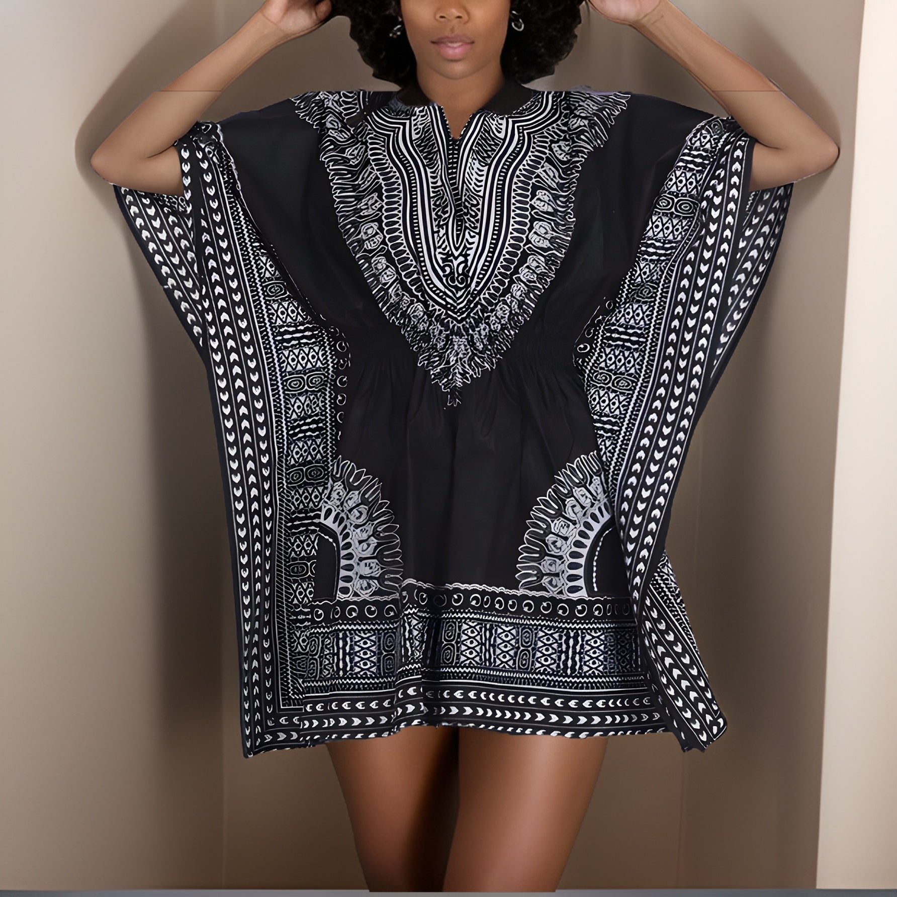 Women African Dashiki Shirt Dress w/ Elastic Waist Band (Free Size) - Premium African Apparel from MAGOS - Just $25! Shop this and more African Apparel now 